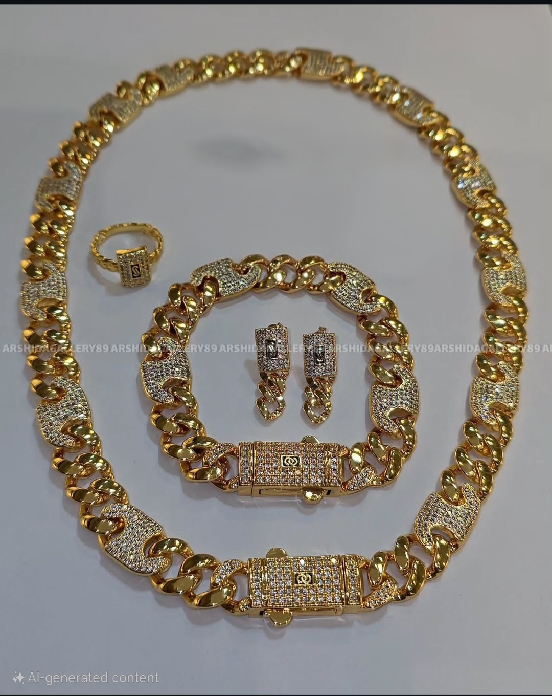 ست گردنبند و دستبند انگشتر گوشواره موناکوچین وارداتی آبکاری طلا ۱۸ عیار و نانو پولیش تک با نگین