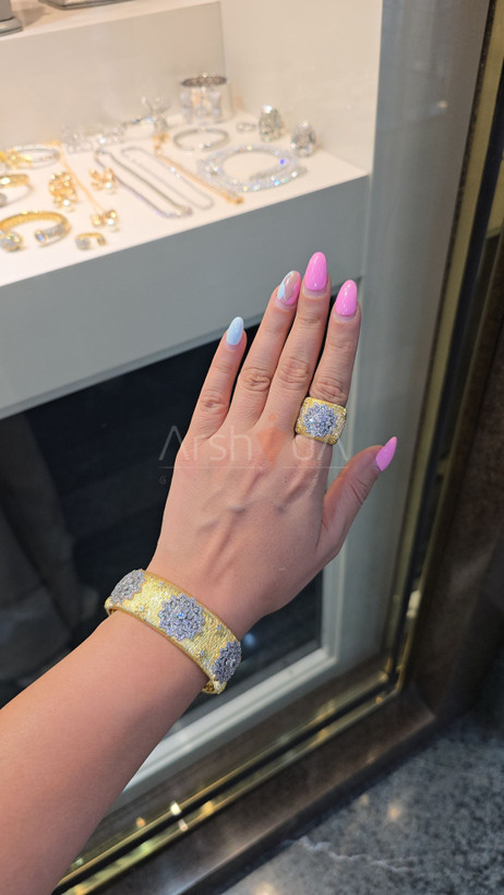 ست دستبند و انگشتر زنانه بوچلاتی با آبکاری طلا و نگینهای زیرکونیوم مخراجی