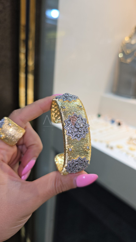 ست دستبند و انگشتر زنانه بوچلاتی با آبکاری طلا و نگینهای زیرکونیوم مخراجی