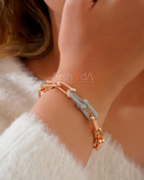 سرویس گردنبند، دستبند، گوشواره و انگشتر تیفانی رنگ شامپاینی با آبکاری طلای ۱۸ عیار و رنگ ثابت