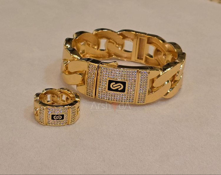 ست زنانه دستبند و انگشتر موناکو با نگین زیرکونیوم و آبکاری طلا ۱۸ عیار
