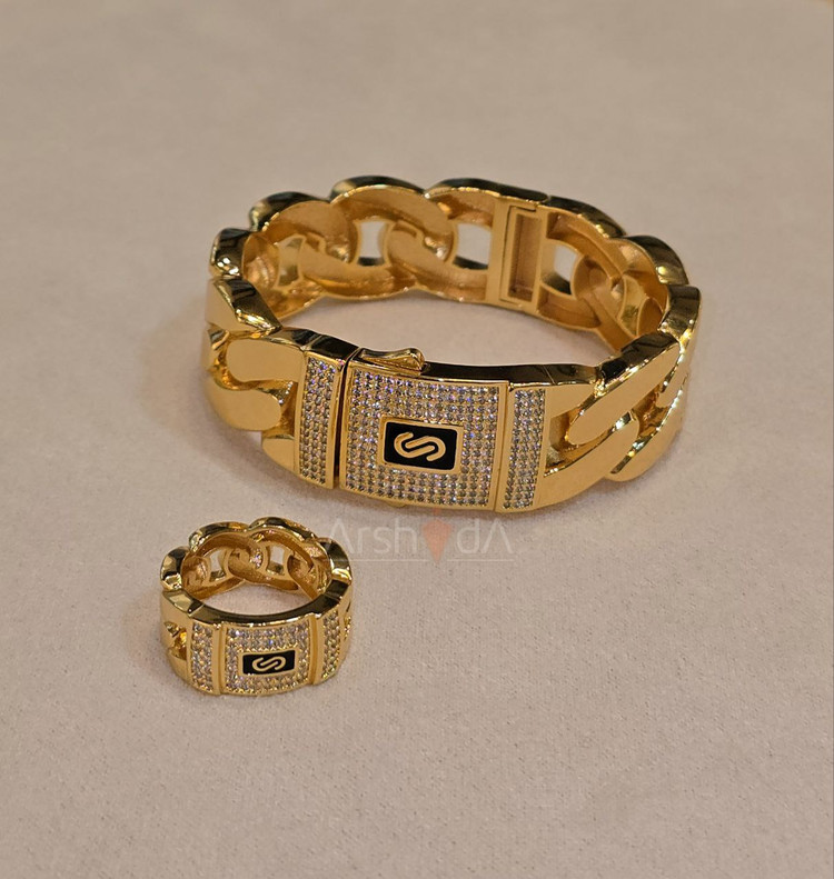 ست زنانه دستبند و انگشتر موناکو با نگین زیرکونیوم و آبکاری طلا ۱۸ عیار