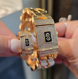 ست زنانه دستبند و انگشتر مناکو با نگین زیرکونیوم و آبکاری طلا ۱۸ عیار