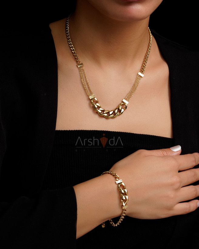 ست زنانه کارتیر مدل ونسا با طراحی ترکیبی و آبکاری طلای ۱۸ عیار