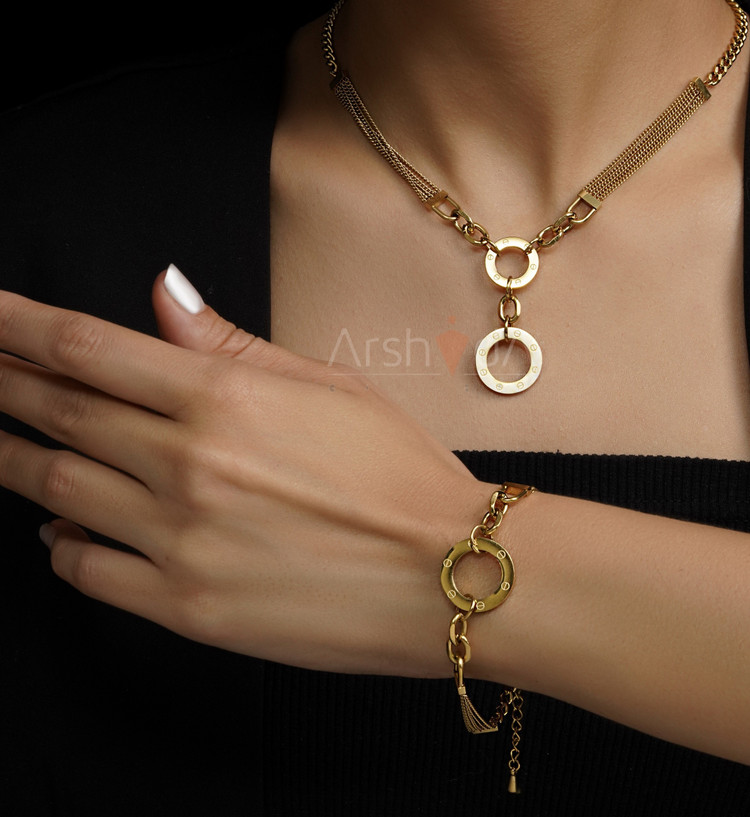 ست کارتیر مدل لئا با زنجیر ظریف چندرشتهای و آبکاری طلا ۱۸ عیار