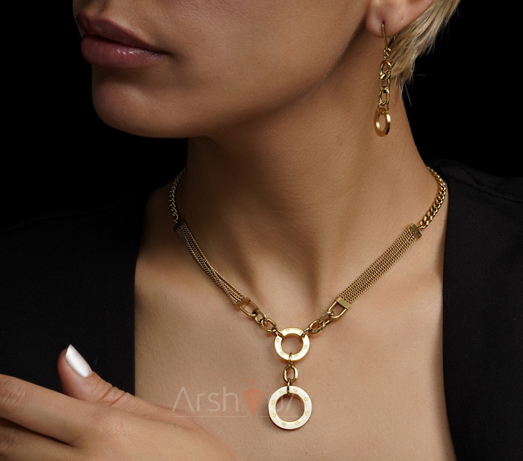 ست کارتیر مدل لئا با زنجیر ظریف چندرشتهای و آبکاری طلا ۱۸ عیار