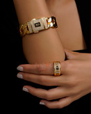 ست زنانه دستبند و انگشتر موناکو با نگین زیرکونیوم و آبکاری طلا ۱۸ عیار