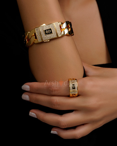 ست زنانه دستبند و انگشتر موناکو با نگین زیرکونیوم و آبکاری طلا ۱۸ عیار