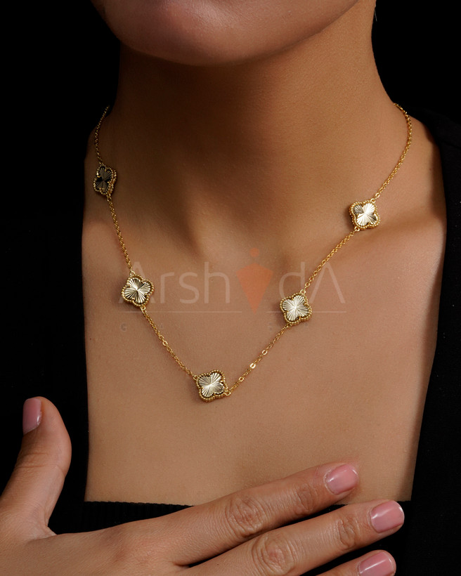 گردنبند زنانه ونکلیف مدل Alhambra تراش طلایی با آبکاری طلا ۱۸ عیار مسترکوالیتی