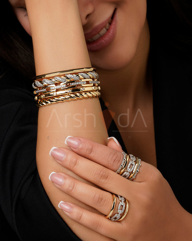 بنگل و انگشتر زنانه پورتوفینو با آبکاری طلای ۱۸ عیار و رادیوم