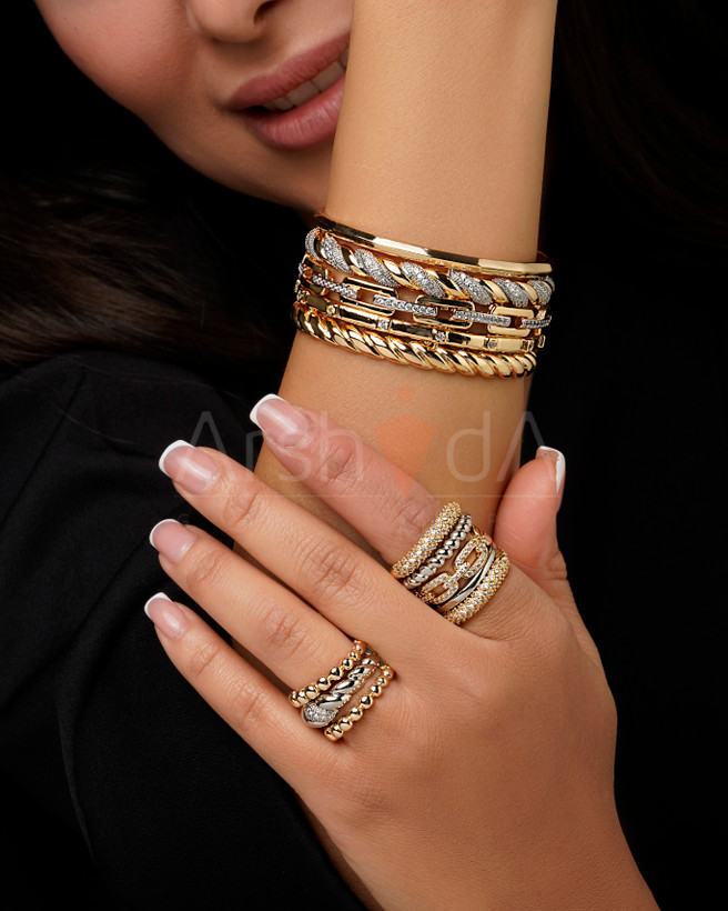 بنگل و انگشتر زنانه پورتوفینو با آبکاری طلای ۱۸ عیار و رادیوم