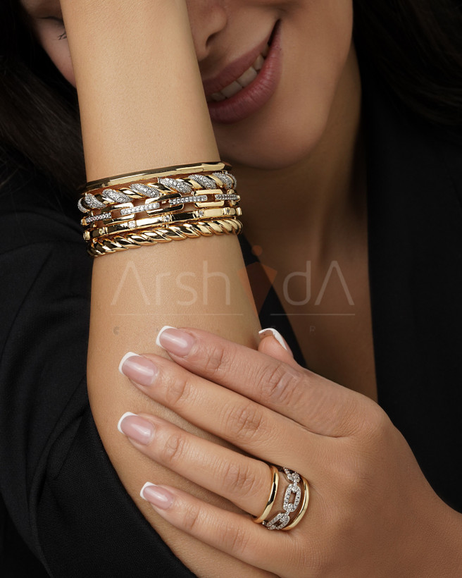 بنگل و انگشتر زنانه پورتوفینو با آبکاری طلای ۱۸ عیار و رادیوم