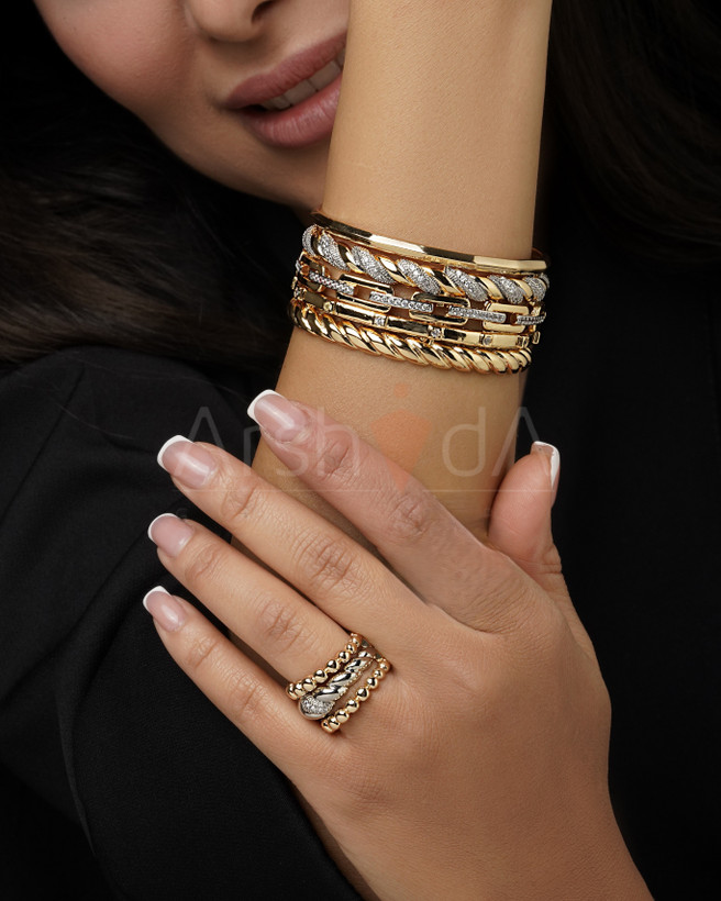 بنگل و انگشتر زنانه پورتوفینو با آبکاری طلای ۱۸ عیار و رادیوم