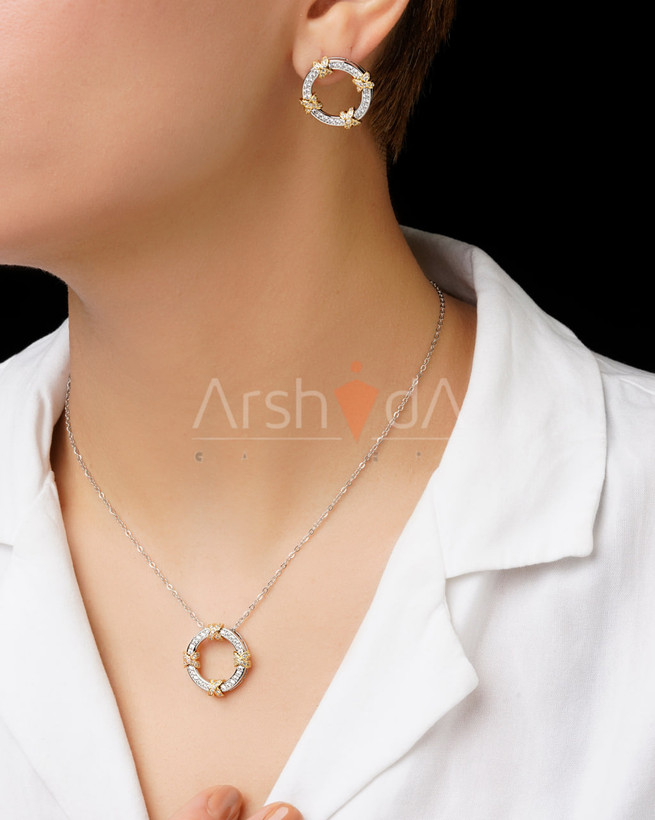 نیم ست زنانه طرح تیفانی مدل ایکس در دو رنگ طلایی و رادیوم با نگینهای درخشان مخراجکاری شده