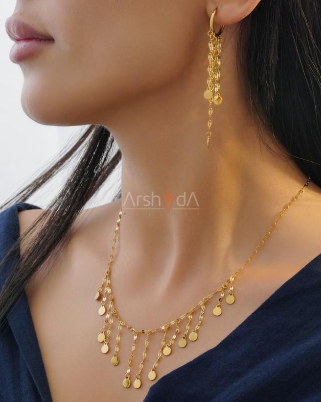 نیمست زنانه لومینتا گردنبند آویزدار پولکی و گوشواره حلقهای آبکاری طلای ۱۸ عیار پایه استیل رنگ ثابت گالری آرشیدا